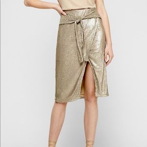 Express High Waisted Golden Sequin Tie Wrap Skirt